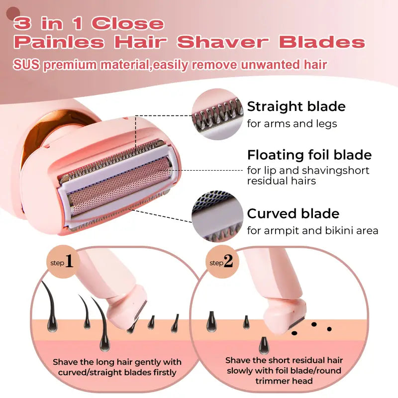 2-in-1 Electric Shaver for Women - Waterproof Trimmer for Legs & Face,Wet&Dry Use